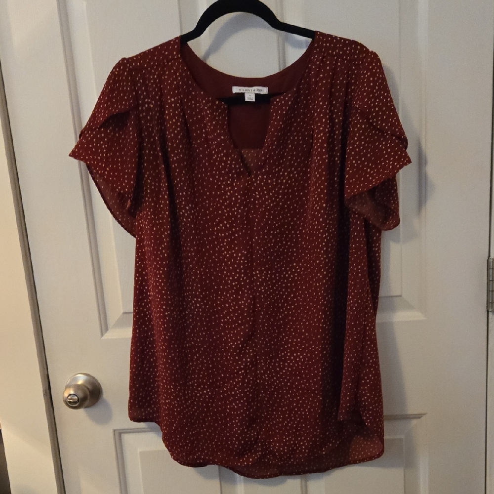 Hawthorn Sz 1X Women's Maroon Polka Dot Top